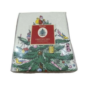 New SPODE Christmas Tree Shower Curtain 72x72 Holiday Santa Green Ivory Fabric